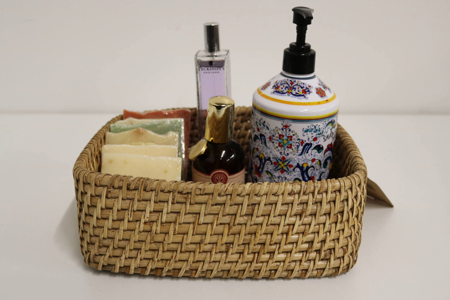 Home&Manor 10" Rattan Rectangular Deep Tray Large