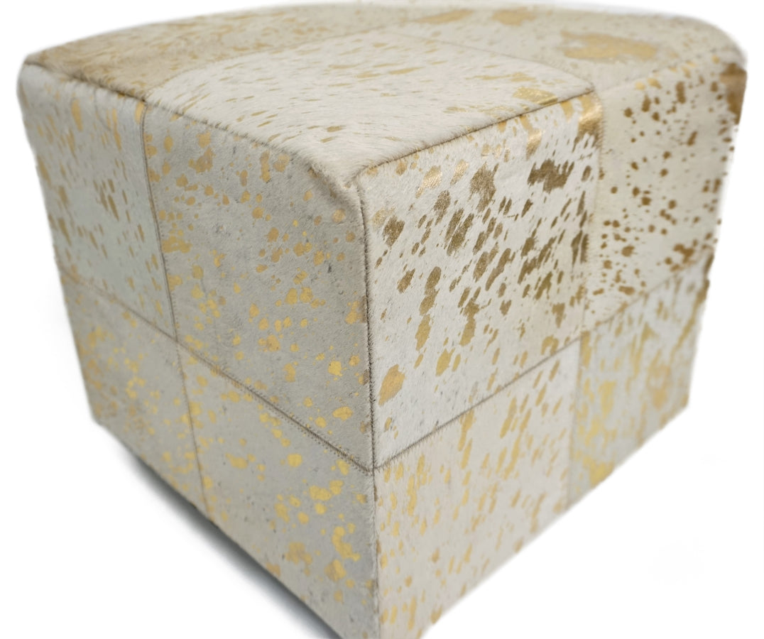 Leather Gold Square Cube Ottoman