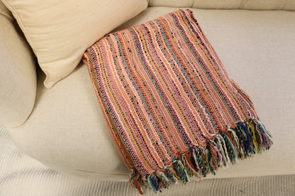 Handcrafted Wool & Cotton Throw Blanket Sunburst Peach