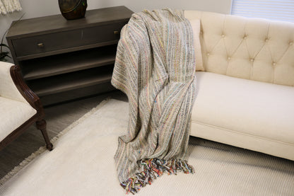 Handcrafted Wool & Cotton Throw Blanket Light Gray