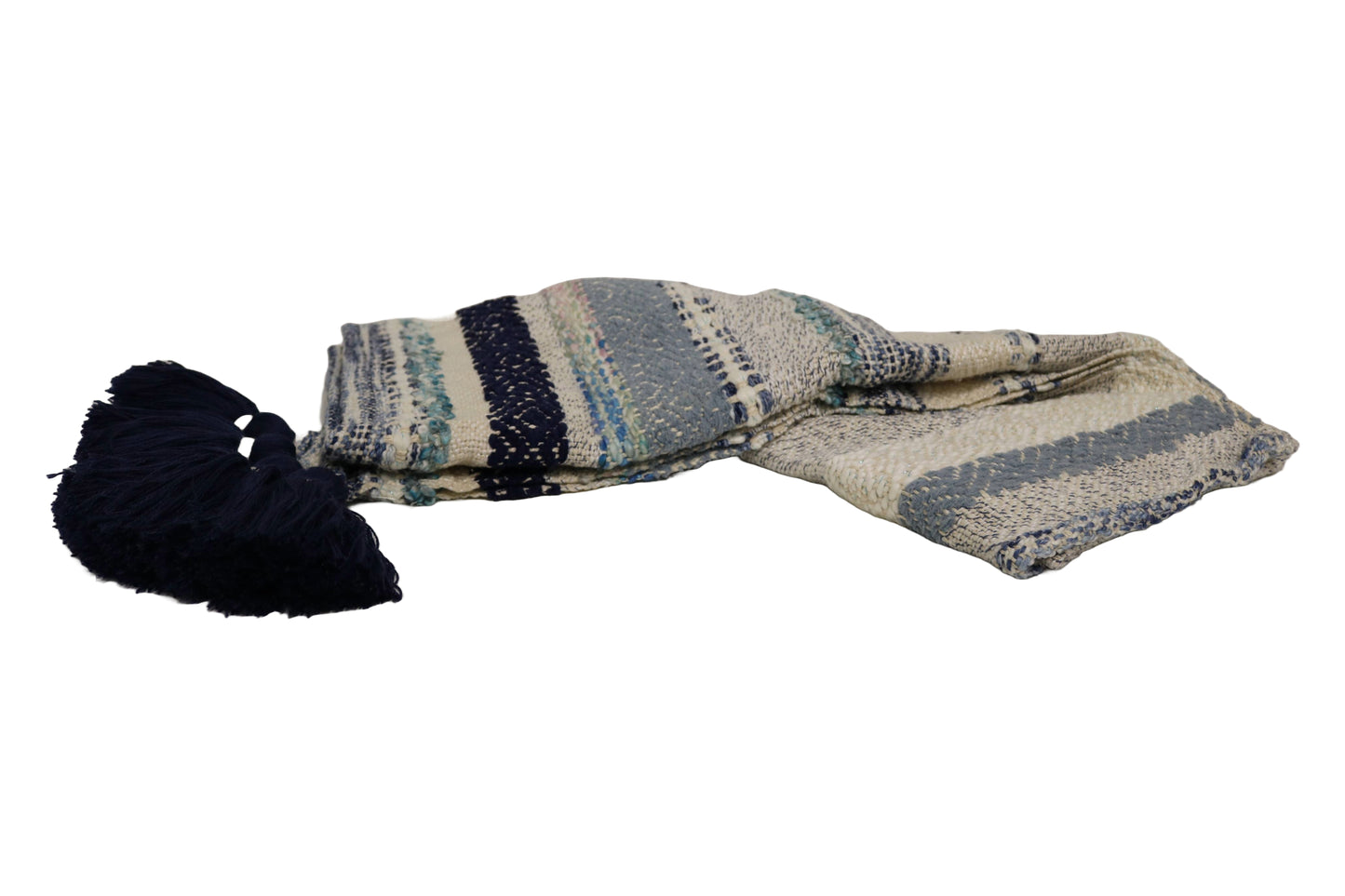 Handcrafted Wool & Cotton Throw Blanket Blue Drift