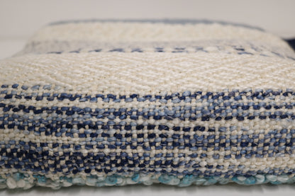 Handcrafted Wool & Cotton Throw Blanket Blue Drift