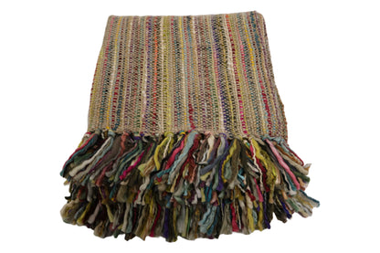 Handcrafted Wool & Cotton Throw Blanket Tan Shimmer
