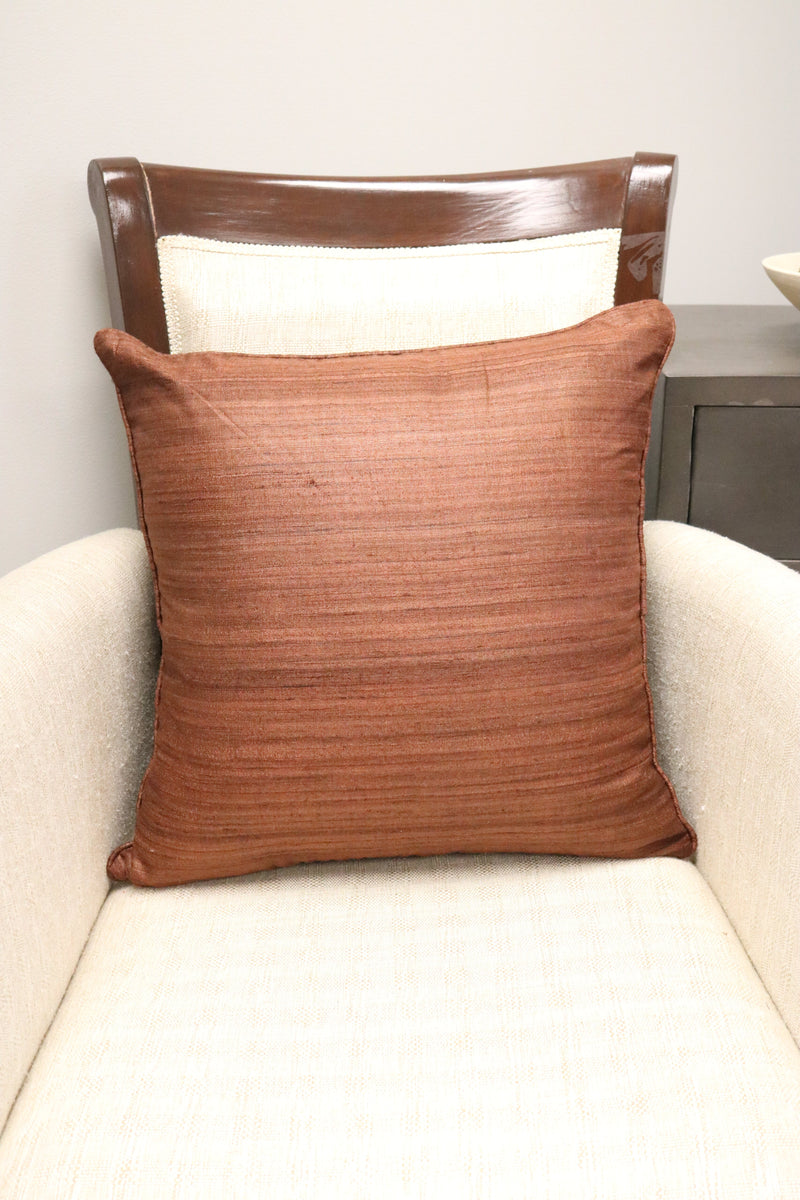 Raw Silk Throw Pillow 18" Dark Tan