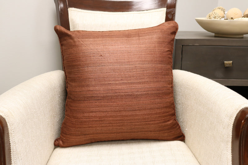 Raw Silk Throw Pillow 18" Dark Tan