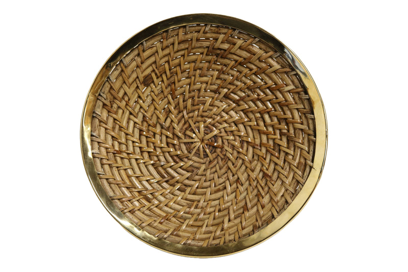 Home&Manor 8" Medium Wicker Round Fruit Basket with Shiny Brass Rim