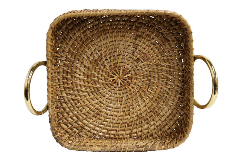 Home&Manor 11" Wicker Deep Tray with Double Handle