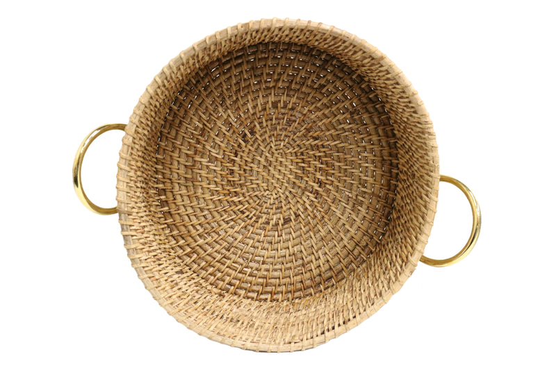 Home&Manor 10" Wicker Deep Tray with Double Handle
