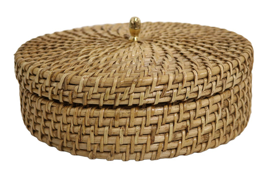 Home&Manor 10" Rattan Brass Knob Box