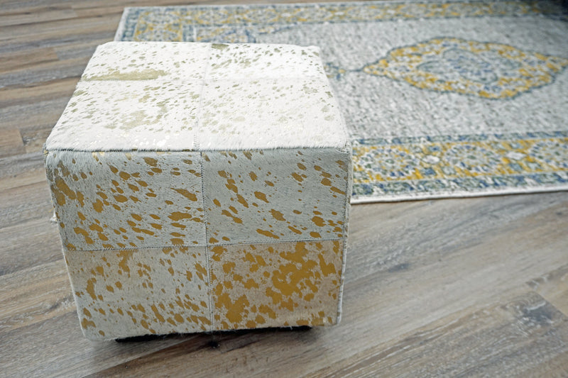 Leather Gold Square Cube Ottoman