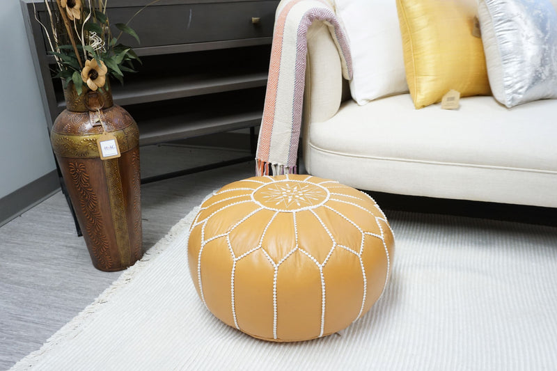 Moroccan Leather Round Pouf