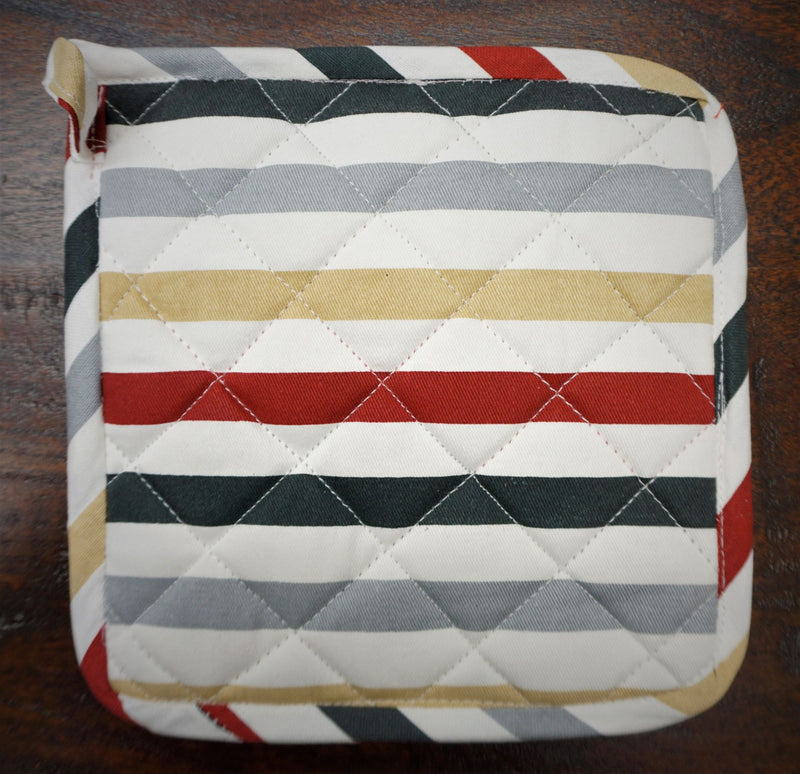 Pot Holder Red Green & Gray Stripe Design