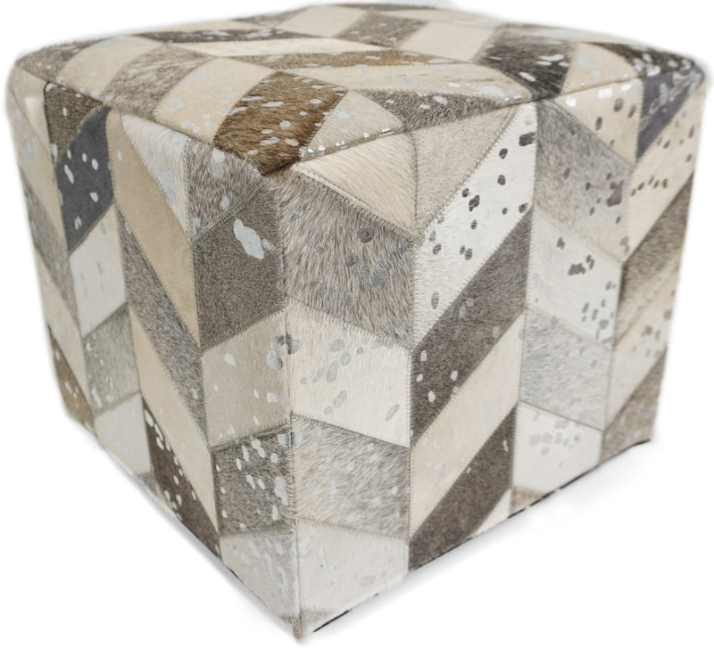 Leather Silver Square Cube Ottoman