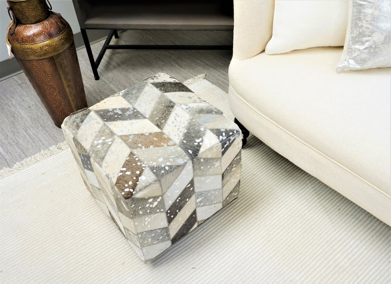 Leather Silver Square Cube Ottoman
