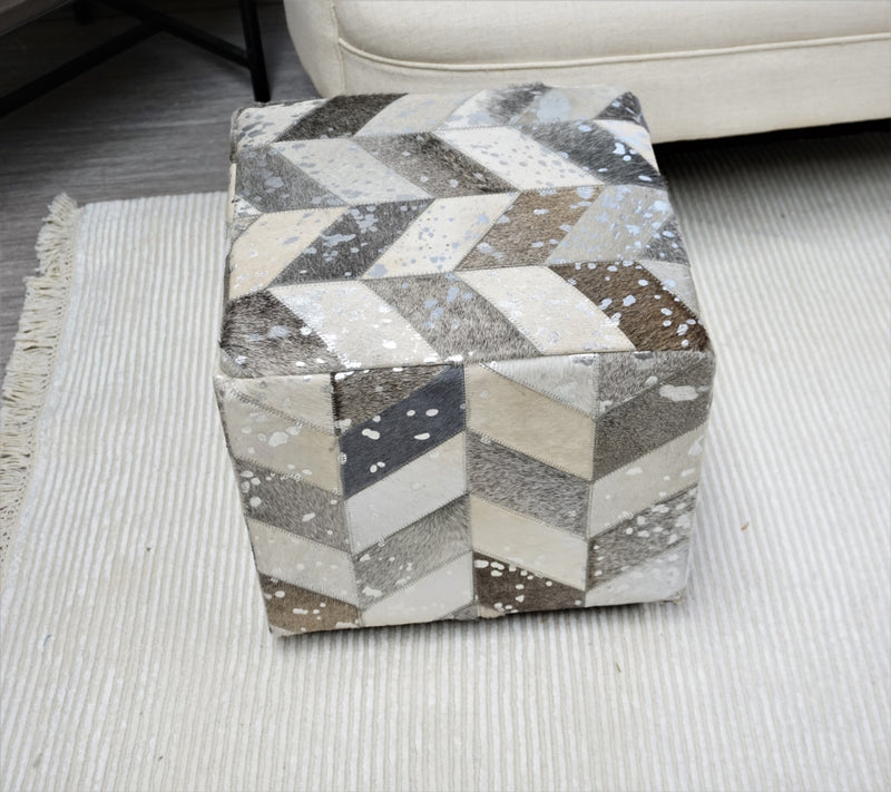 Leather Silver Square Cube Ottoman