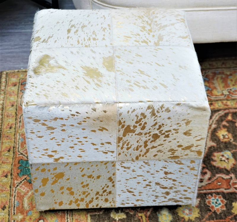 Leather Gold Square Cube Ottoman
