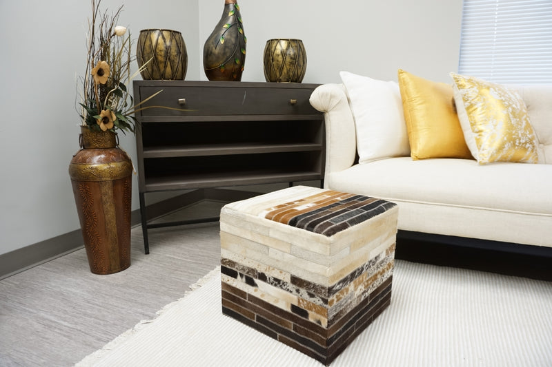 Madge Leather Cube Pouf